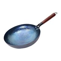 甄臻章丘款圆底炒锅手工锻打铁锅无涂层不易粘锅木把手熟铁锅燃气灶款 鱼鳞锅+三件套【3-5人使用】 34cm