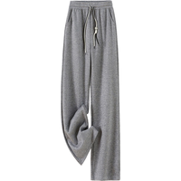 她池加绒阔腿裤2024冬装女装抽绳松紧腰宽松舒适长款休闲裤