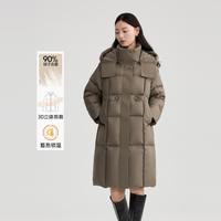 艾莱依 高充加厚泡芙羽绒服女长款秋冬御寒连帽鸭绒服外套女