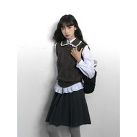 原创设计复古叠穿针织背心马甲衬衫半身裙三件套装jk服学院风上衣