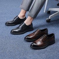 奥康春季商务正装德比鞋真皮压花单鞋