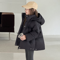 图图小象女童羽绒服2025冬装保暖防风中大童连帽外套三防新国标90白鸭绒 黑色 140 身高约140cm