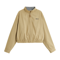 茵曼（INMAN）【服饰5折】 撞色格纹立领纯棉刺绣外套秋复古夹克上衣 卡其色 M