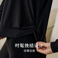 金三塔真丝打底衣女桑蚕丝莫代尔弹力轻运动打底衫女士上衣 黑色