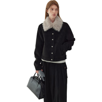 fano studios范洛Fano 复古加厚麂皮短外套2026春季设计可拆卸毛领棉服夹克女 黑色（夹棉） XL