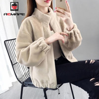 AEMAPE外套女2025春秋冬季时尚气质百搭皮毛一体女士短外套女上衣 浅咖色_【皮毛一体】 3XL _【140-150斤】