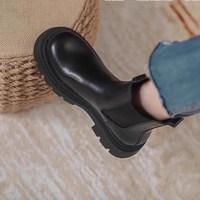 棕色切尔西短靴女2025秋冬烟筒靴英伦风厚底马丁靴加绒瘦瘦靴 39