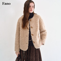 fano studios范洛Fano 温柔气质全羊毛宽松无领羊羔毛皮毛一体皮草外套女冬季 奶茶色  S