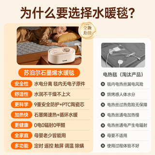 苏泊尔石墨烯水暖毯水暖电热毯双人电褥子水电分离安全恒温除螨速热取暖水循环电热毯 燕麦奶白石墨烯智能遥控款 【无电无辐射】2*1.8米