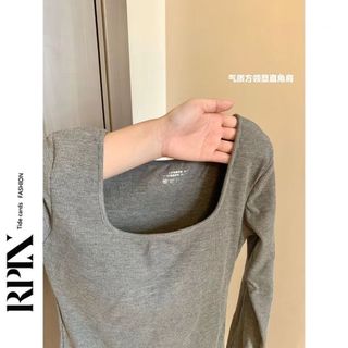RPIN百搭打底内搭洋气小衫磨毛保暖长袖T恤带胸垫秋冬新加厚方领
