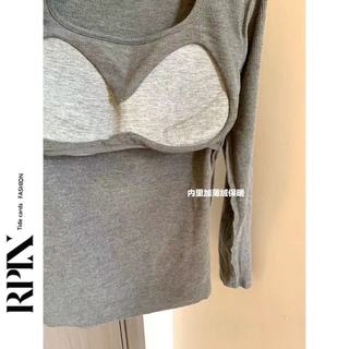 RPIN百搭打底内搭洋气小衫磨毛保暖长袖T恤带胸垫秋冬新加厚方领
