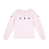 百图 女装2025年冬季毛衣针织衫手钩花插肩袖显瘦上衣女2510T38 粉红 L