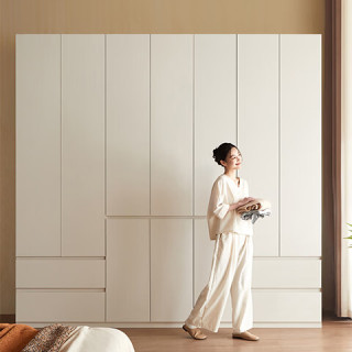 京东京造 云素衣柜ENF级 现代简约卧室环保收纳储物家具云白色开门衣柜五门