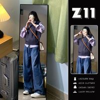 紫色马甲叠穿浅紫衬衫两件套女春秋季宽松时百搭针织背心
