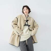 言 PURE 撞色质感颗粒绒中长毛毛外套 女25秋季