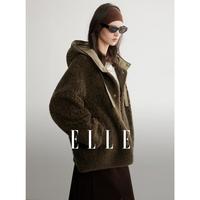 ELLE 假两件设计羊羔毛羽绒服2025年冬季新款摩登通勤风仿皮草外套