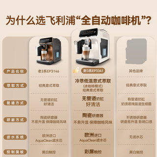 飞利浦（PHILIPS）云朵咖啡机新3系EP3341家用/办公室全自动意式浓缩低温冷萃自动打奶泡咖啡机 EP3341/62【双温萃取 一键奶咖】