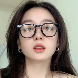 Erilles韩版黑框眼镜架男女素颜防蓝光眼镜框可配近视度数 亮黑框 161非球面镜片