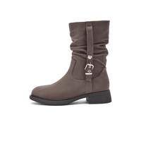 热风 复古西部靴2025年秋季新款休闲棕色美拉德靴子百搭时装靴女鞋