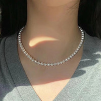 慕绢诸暨珍珠5.5-6mm天然养殖淡水珍珠强光微瑕圆形S925银扣串珠项链 白色系列5.5-6mm