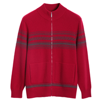 米皇 100%山羊绒半高领拉链休闲百搭条纹男士羊绒衫