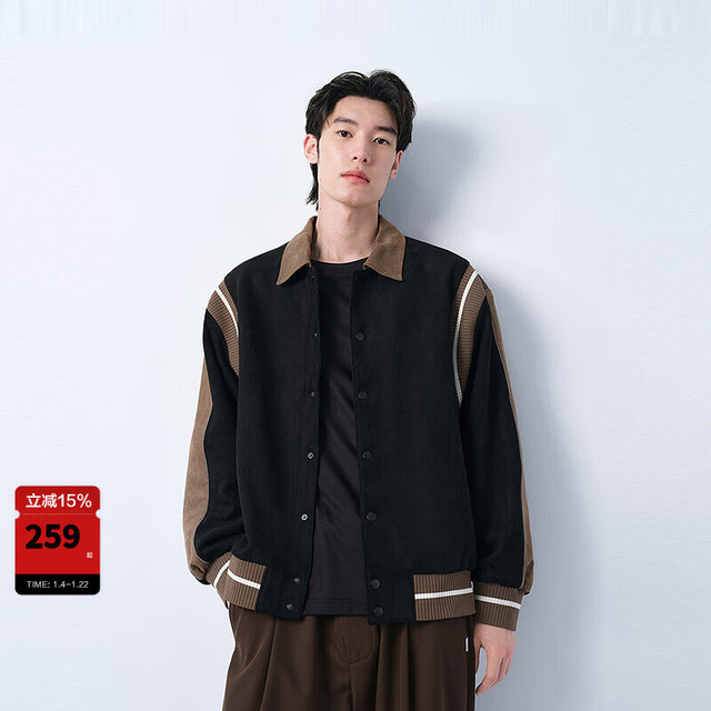 太平鸟 服饰严选！复古仿麂皮夹克巴恩风撞色宽松休闲茄克外套 （阔型）第二批