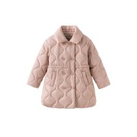 戴维贝拉 中大童棉服三防女童夹棉外套中长款儿童棉衣秋冬新款小女孩外衣 灰粉色