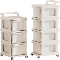 稻草熊手推车宝宝零食玩具收纳架家用多层抽屉式置物架可移动收纳储物柜 布丁白5层实色 大容量顺滑抽屉
