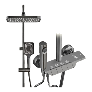 JOMOW 卫浴热水器花洒套装全铜淋浴花洒套装恒温花洒浴室洗澡喷头全套 A1航母-枪灰色-冷热调节