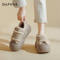 达芙妮加绒加厚雪地靴女2025秋冬毛毛保暖棉鞋魔术贴厚底可爱小白鞋 杏色【加绒加厚】 40