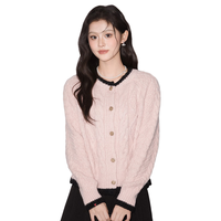 :CHOCOOLATE it百搭麻花开衫针织毛衣女冬季慵懒感上衣外套 粉色 L