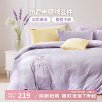 富安娜 牛奶绒双面暖绒防静电秋冬套件单人双人宿舍家用四件套 双面加厚牛奶绒-密语 床单款 （被套152*210cm） 三件套