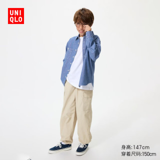 优衣库 童装男童女童工装束脚裤长裤裤子户外防蚊裤483502 32 深米色 160