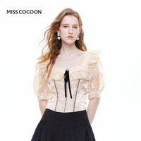 可可尼cocoon花边鱼骨蝴蝶结衬衫女2025秋季洋气波点缎面衬衣 XS