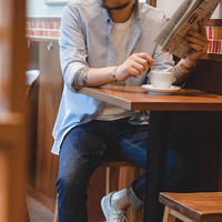 马登 复古磨毛牛津纺纯棉长袖衬衫 浅灰色