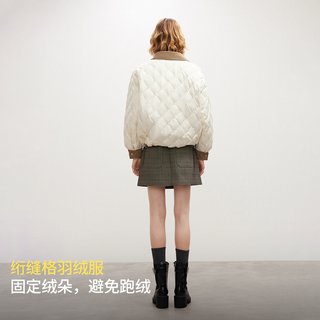 ONLY2025冬季复古条绒撞色翻领抽绳下摆保暖白鸭绒羽绒服女