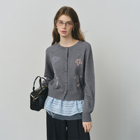 范思蓝恩少女印花可爱减龄毛针织衫女2025秋鹤罗集纱线3284 浅花灰 XS