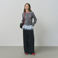 范思蓝恩少女印花可爱减龄毛针织衫女2025秋鹤罗集纱线3284 浅花灰 M