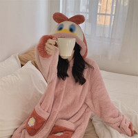 宝娜斯睡衣软绵珊瑚绒保暖睡衣女秋季加厚暖暖绒家居服上衣睡袍 粉鸭睡袍 均码 【适合80-155】
