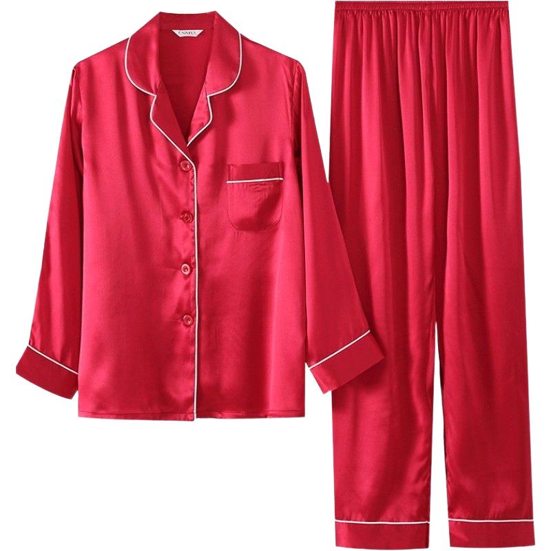 真丝睡衣女春秋长袖两件套装100%桑蚕丝丝绸夏季可外穿家居服 160(M)