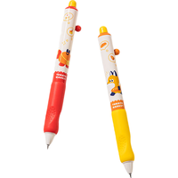 得力 蓝熊插画按动中性笔 矫姿护套 0.5mmST头学生中性笔刷题笔考试笔文具 黑色2支/盒SA318