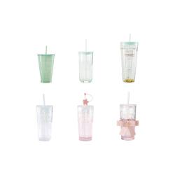 星巴克 591ml薄荷绿切面款双层玻璃吸管杯