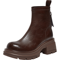 百思图25冬时装靴时尚通勤粗跟女短靴F2061DD5 棕色 38