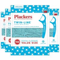 Plackers 双线牙线器，高级美白和双重作用牙线系统，易于储存，凝灰岩，2X 清洁、凉爽薄荷味，600 个（4 件装）