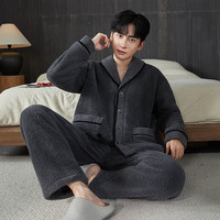 雪中飞睡衣男士珊瑚绒加厚加绒2025年家居服套装大码可外穿 XZFCY-CRBF507青果领-雪花绒深灰 XL 【130-150斤】