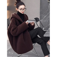 叶紫枫（YEZIFENG）小香风棕色羊羔毛连帽外套女秋冬宽松百搭加厚摇粒绒短外套女 棕色 S