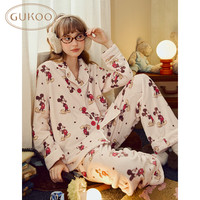 果壳(Gukoo)睡衣女冬季迪士尼米奇联名毛绒保暖翻领卡通满印女士家居服套装D 小麦色套装 L