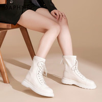 达芙妮马丁靴女2024秋冬短靴女英伦风厚底白色单靴短靴女QJ1 白色 36