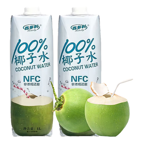 百多利 100%NFC椰子水 1L*6瓶 果汁饮料