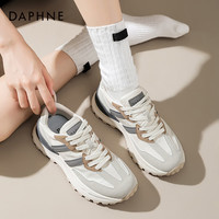达芙妮德训鞋女2024秋季小蛮腰休闲鞋女厚底老爹鞋轻便运动鞋女QJ1 米灰色 37